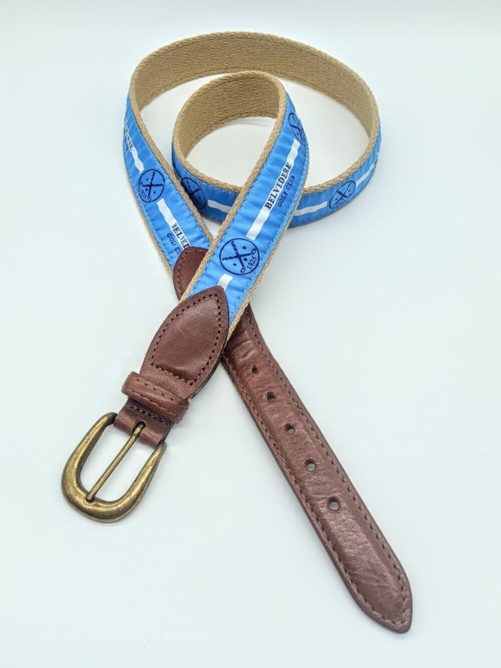 Belvedere Golf Club Fabric Brown Leather Belt - 40